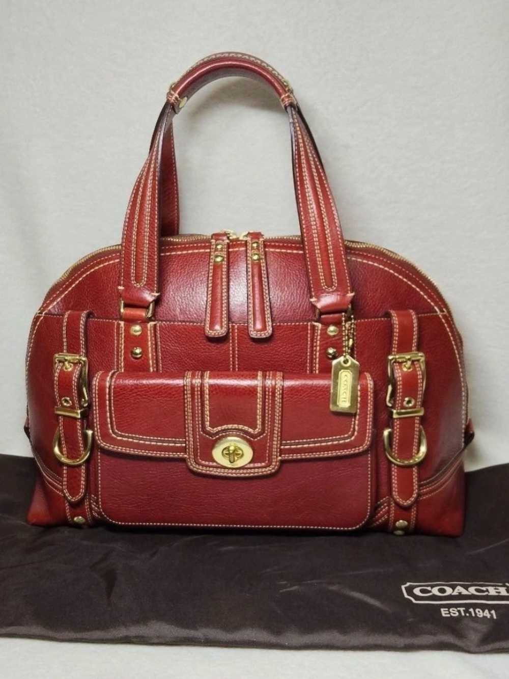 Coach Bordeaux Leather Satchel with Gold Hardware